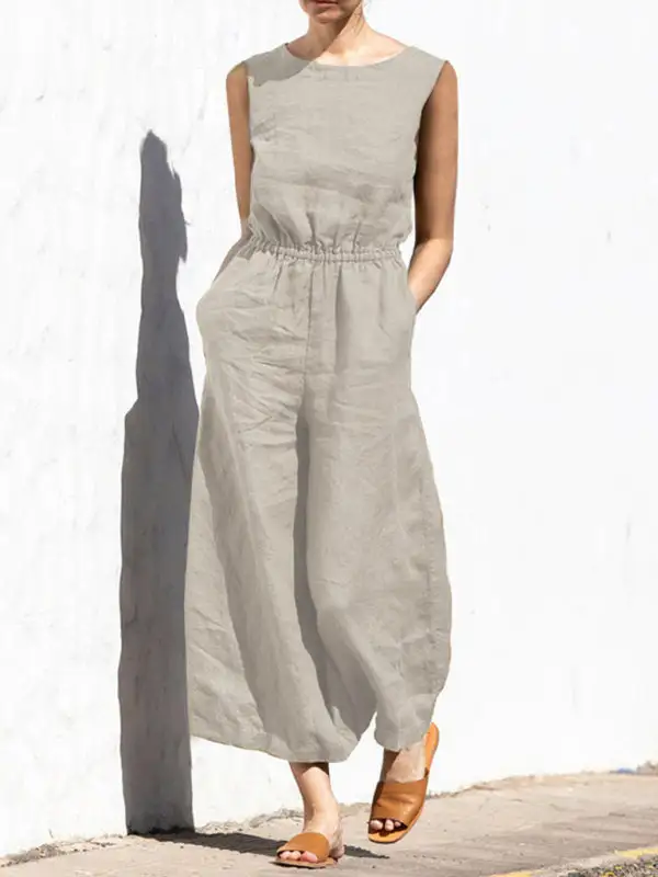 Clean High Waist Sleeveless Trousers Loose Pants