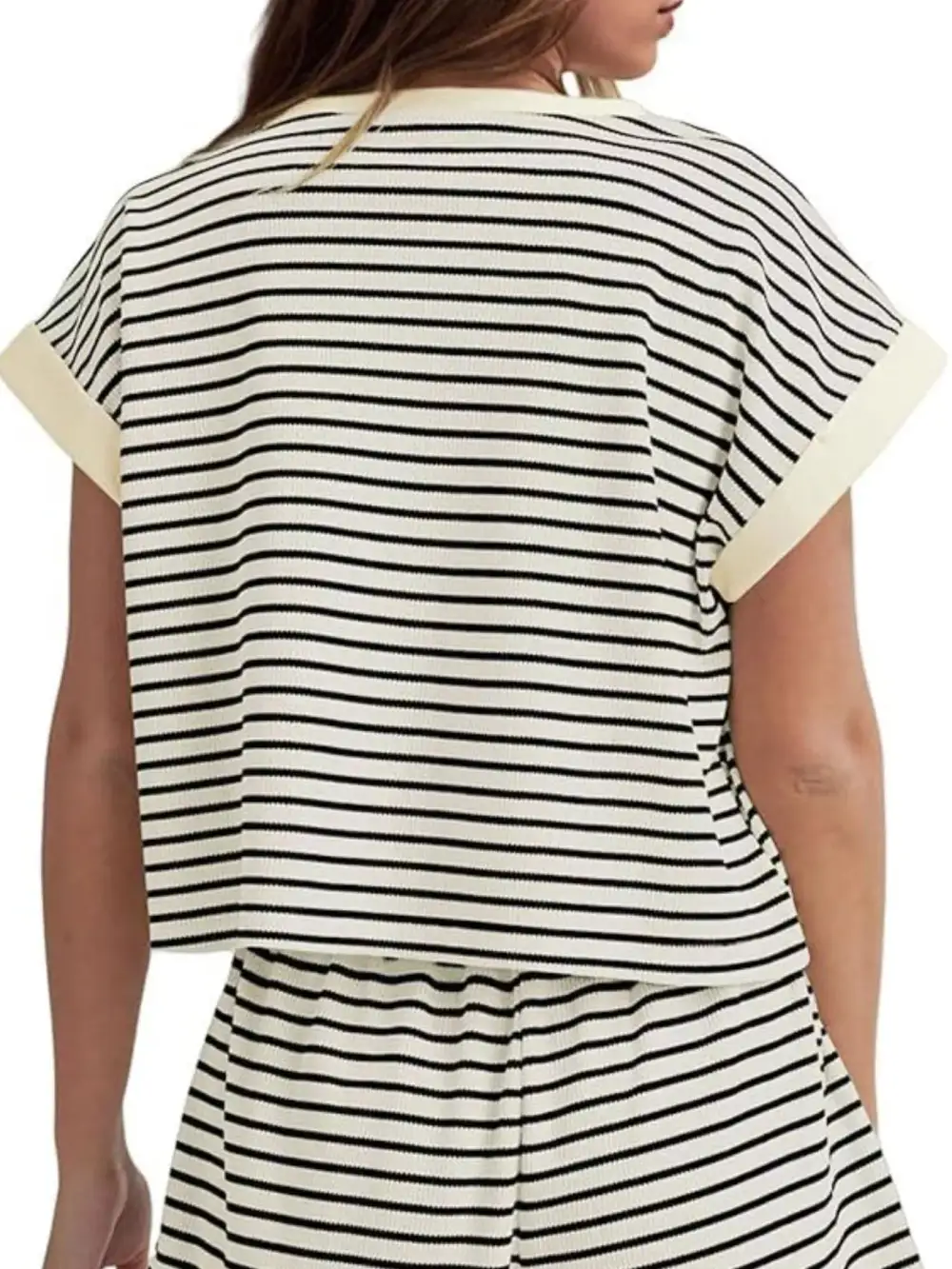 Striped Round Neck Top and Shorts Set