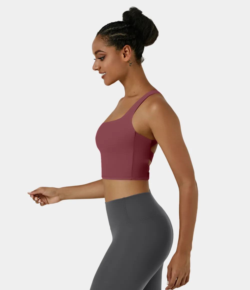 Softlyzero Airy Square Neck Backless Crisscross Cropped Cool Touch Yoga Tank Top-UPF50+