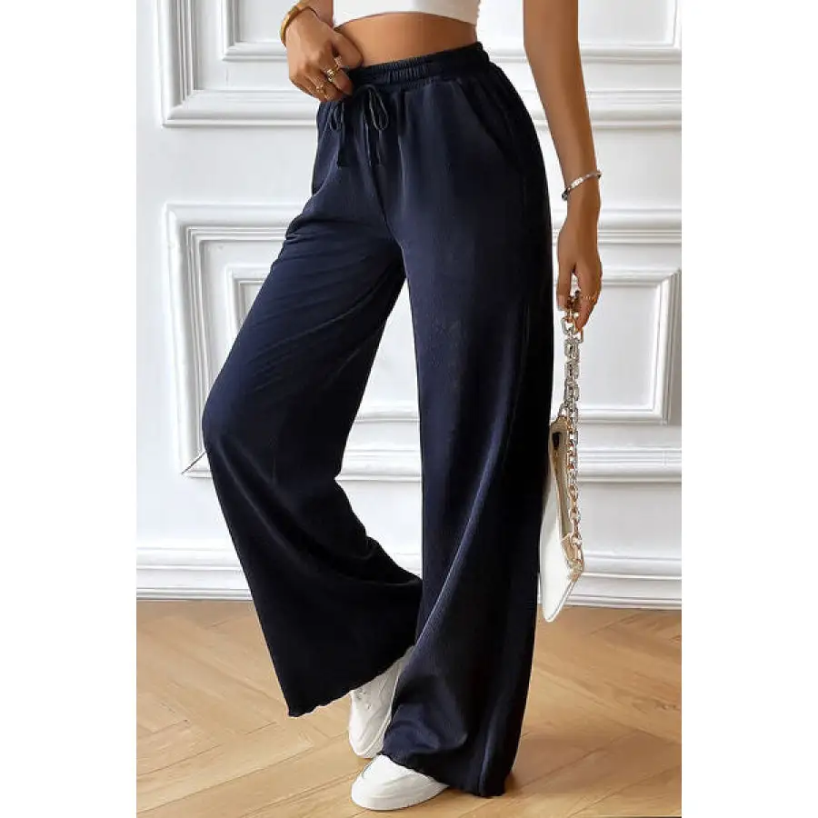 Drawstring Wide Leg Pants with Pocketed