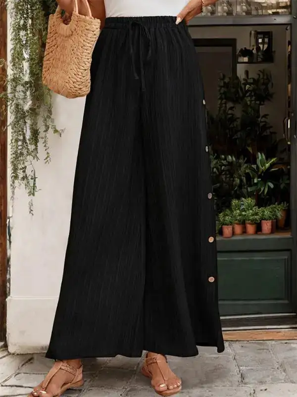 Simple Texture Commuting High Waist Wide Pants