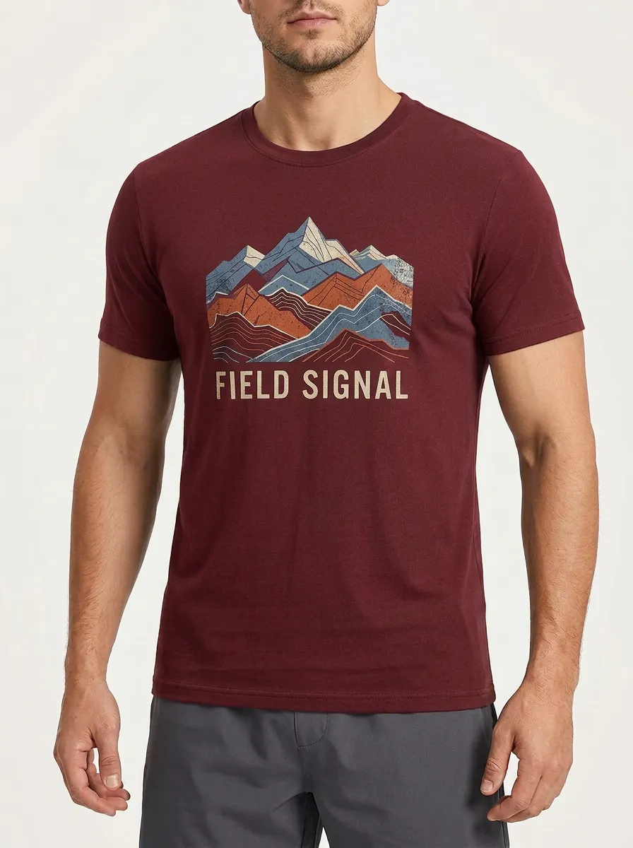 Men's Outdoor Hiking Field Signal Mountain Printed T-shirt