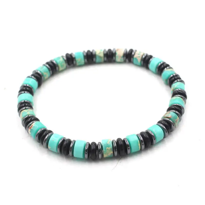 Obsidian Hematite Hand Polished Ethnic Flat Bead Bracelet