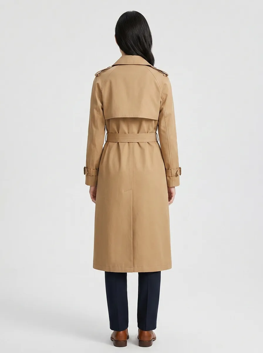Women's Everyday Double-Breasted Belted Classic Long Trench Coat