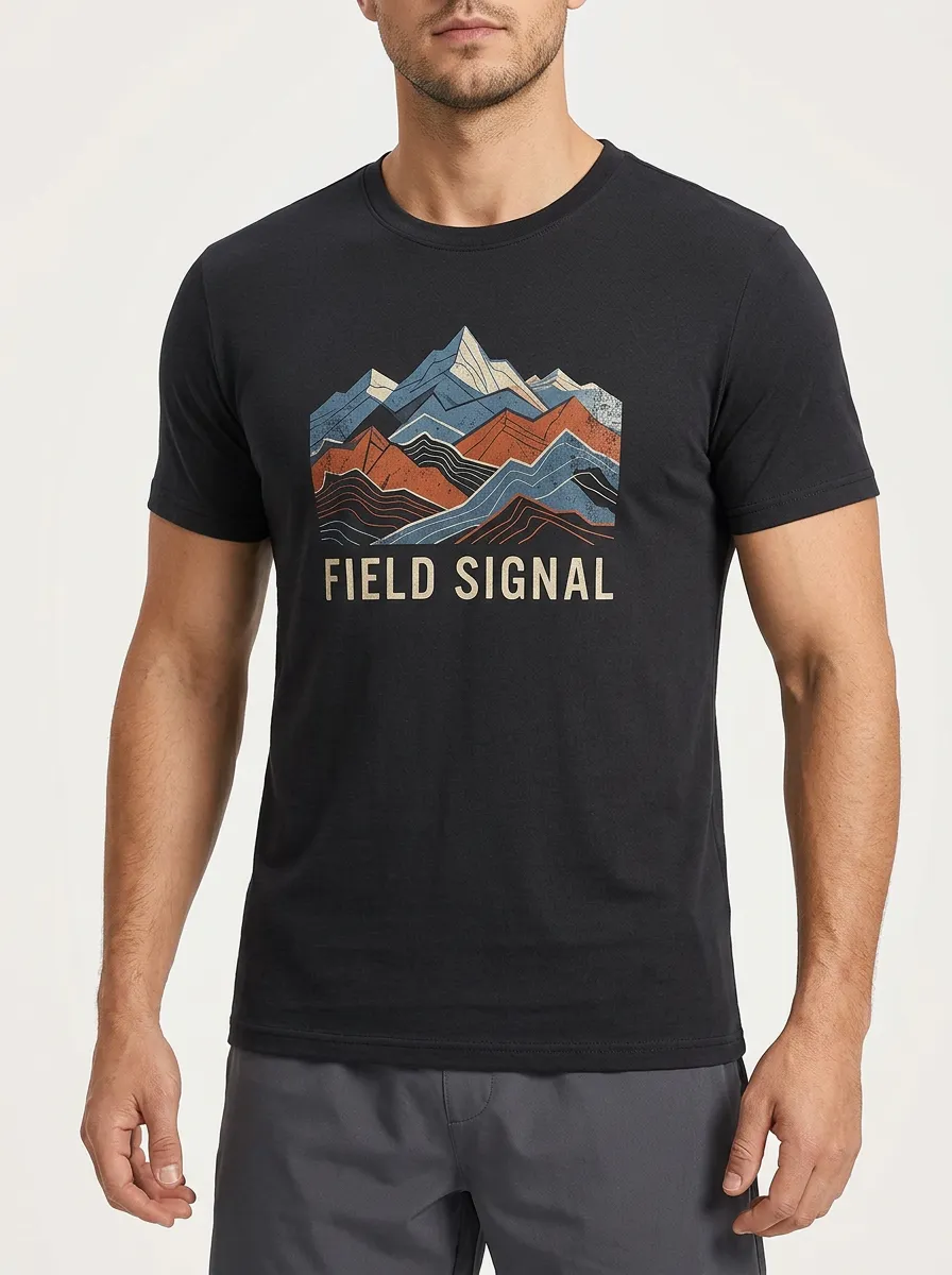 Men's Outdoor Hiking Field Signal Mountain Printed T-shirt