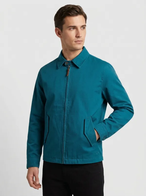 Men's Casual Minimalist Solid Blue Zip-Up Harrington Jacket