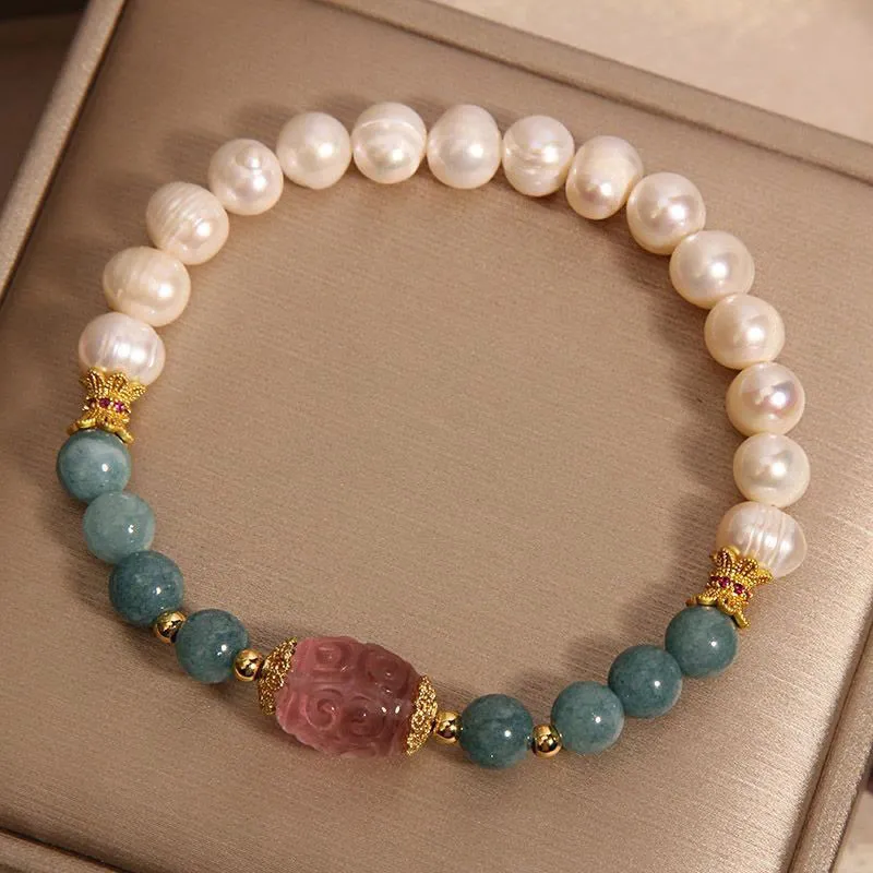 Pearl Jade Strawberry Quartz Bracelet
