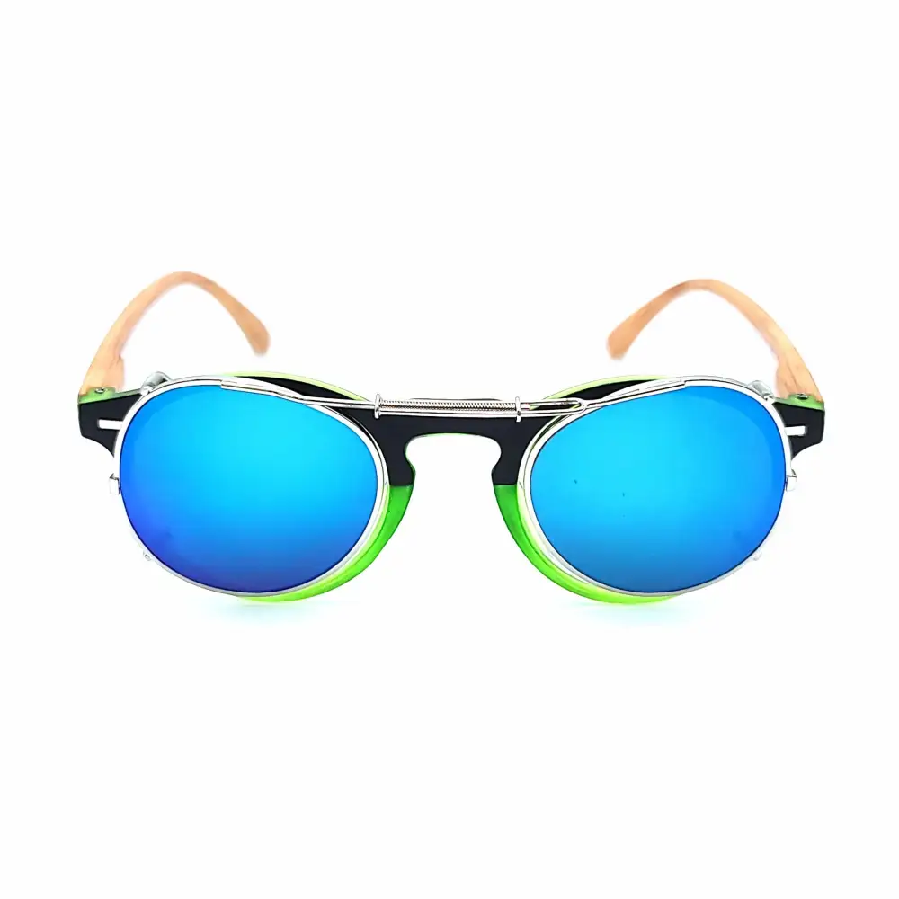 44mm Round Mirrored Clip-On Sunglasses
