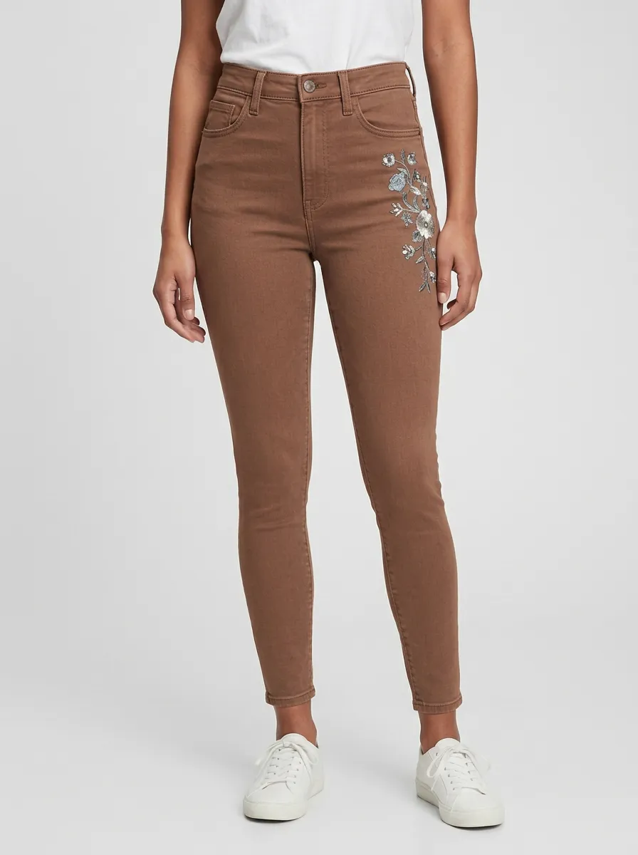 Women's Floral Embroidered High-Rise Graphic Slim Jeans