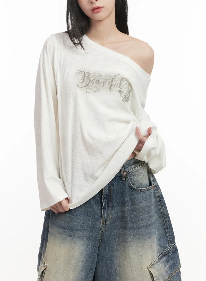 Loose-Fit Graphic One-Shoulder Top