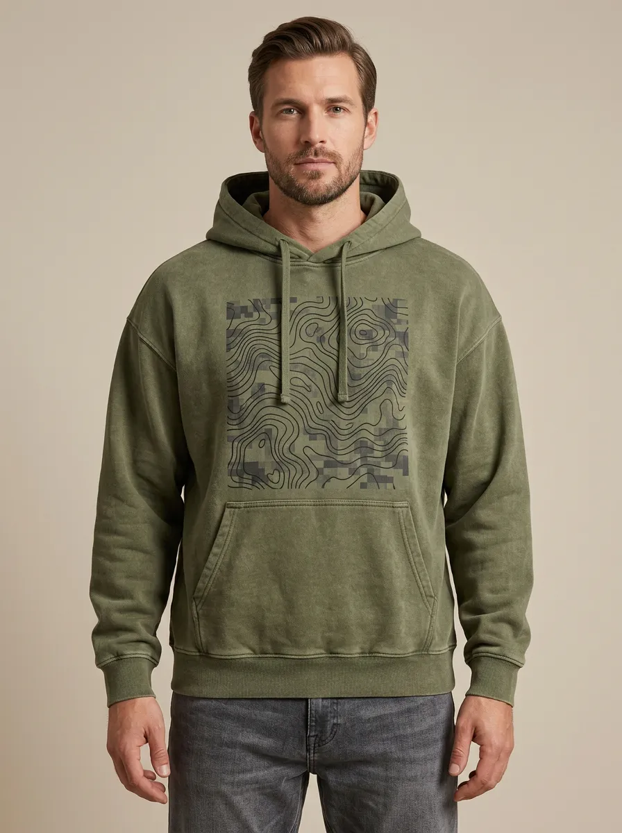 Men's Outdoor Adventure Topographic Map Pixel Print Hoodie