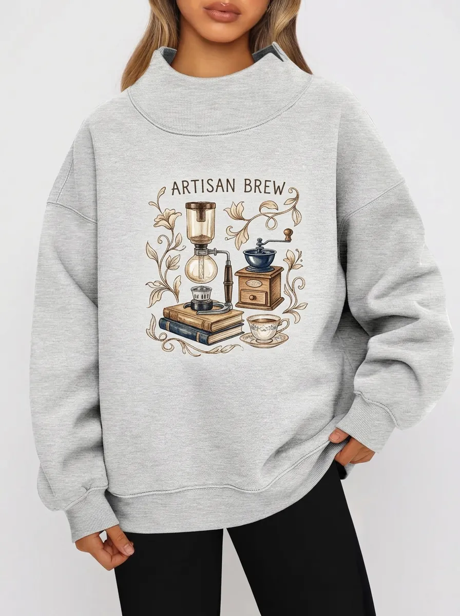 Women's Coffee Lover Artisan Brew Siphon Grinder Printed Sweatshirt