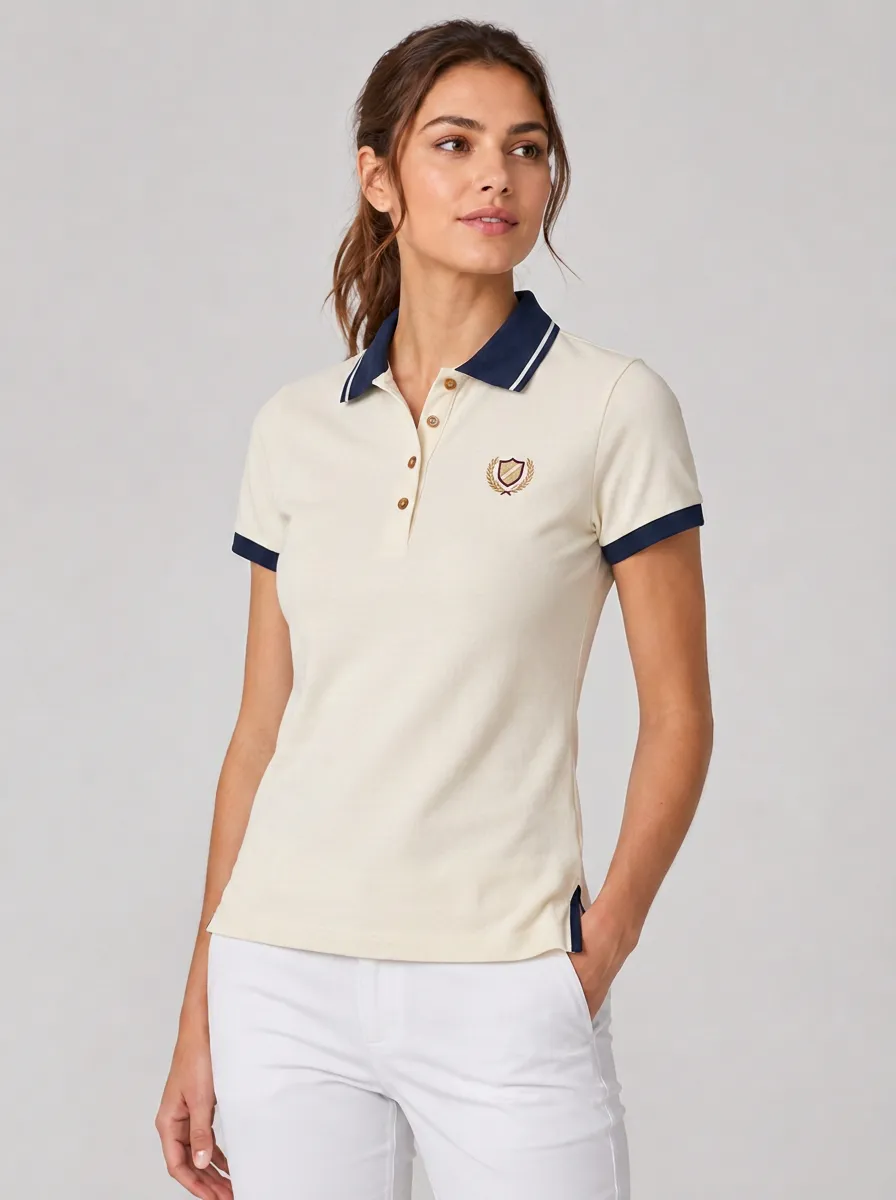 Women's Equestrian Lover Shield Emblem Printed polo shirt