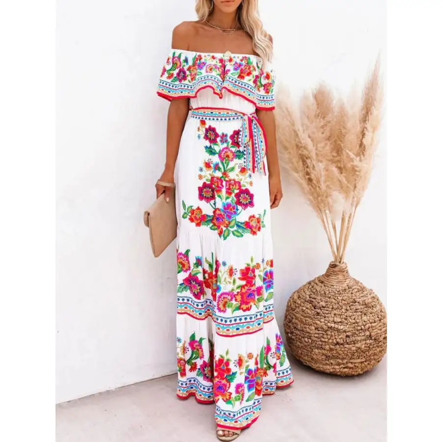 Floral Off Shoulder Ruffle Maxi Dress