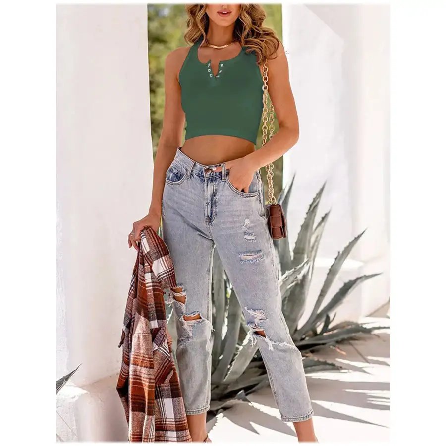 Full Size Ribbed Scoop Neck Cropped Tank