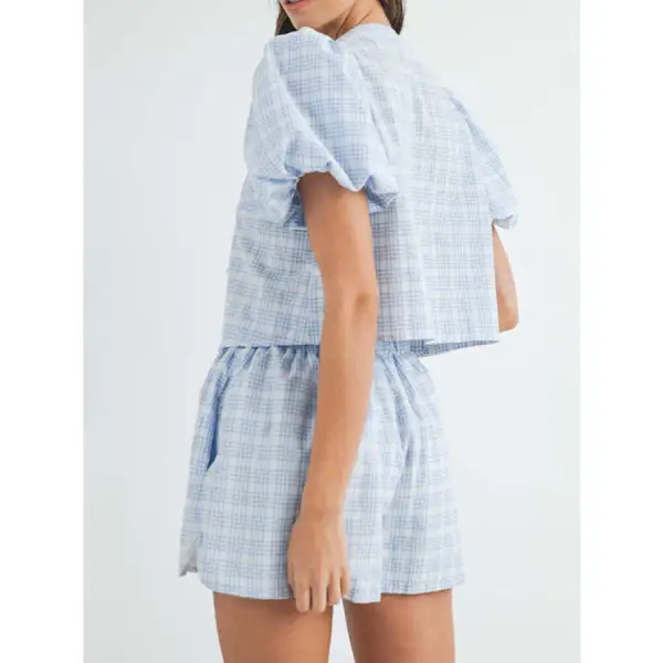 V Neck Puff Sleeve Top and Shorts Set
