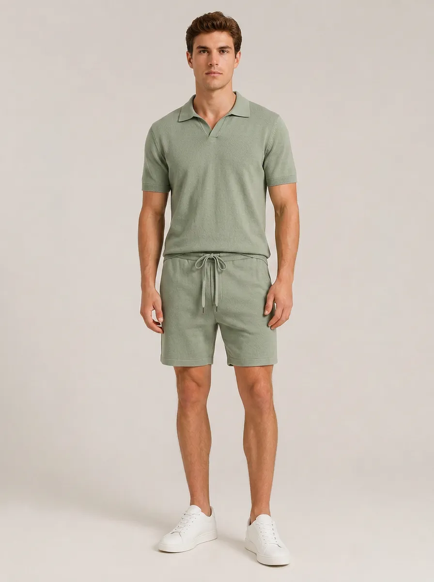 Men's Performance Polo Knit Shirt And Shorts Set