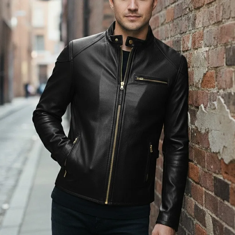 Rugged Leather Biker Motorcycle Multi Pocket Jacket