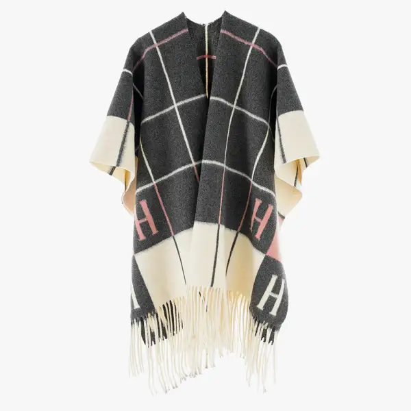 Plaid Monogram Fringed Wrap Scarf