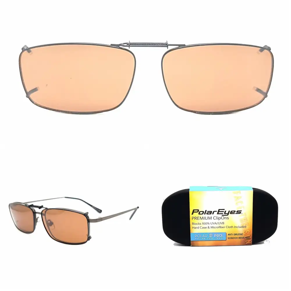 56mm Rectangular Polarized Clip-On Sunglasses