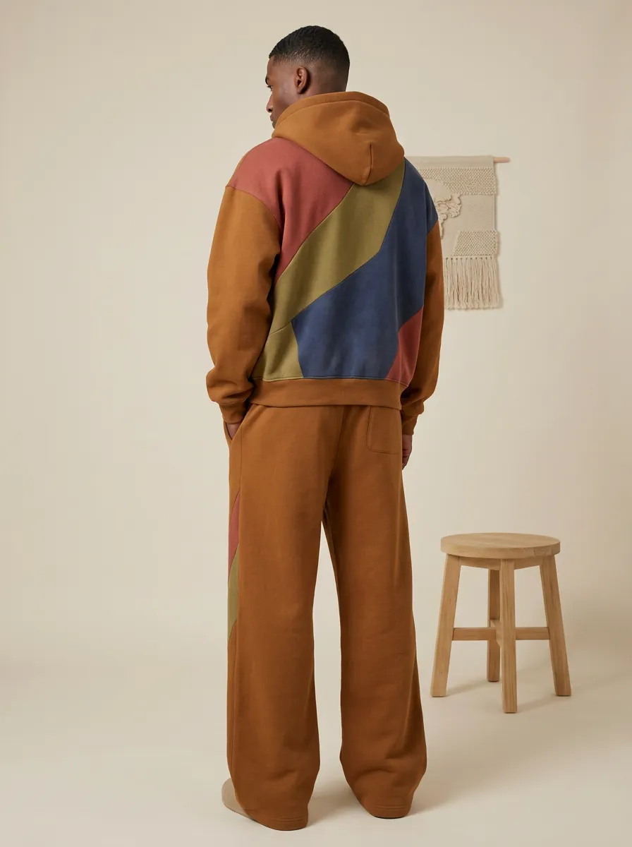 Men's Casual Streetwear Colorblock Pattern Printed Hoodie Sweatpants Set