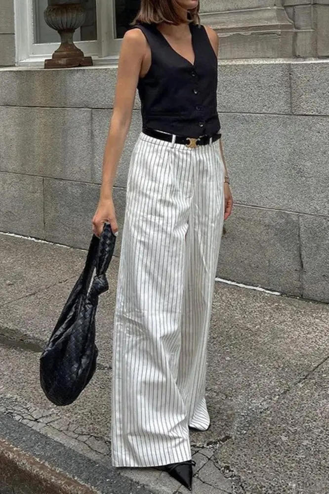 Wide-Leg Striped Easy-Fit Pants