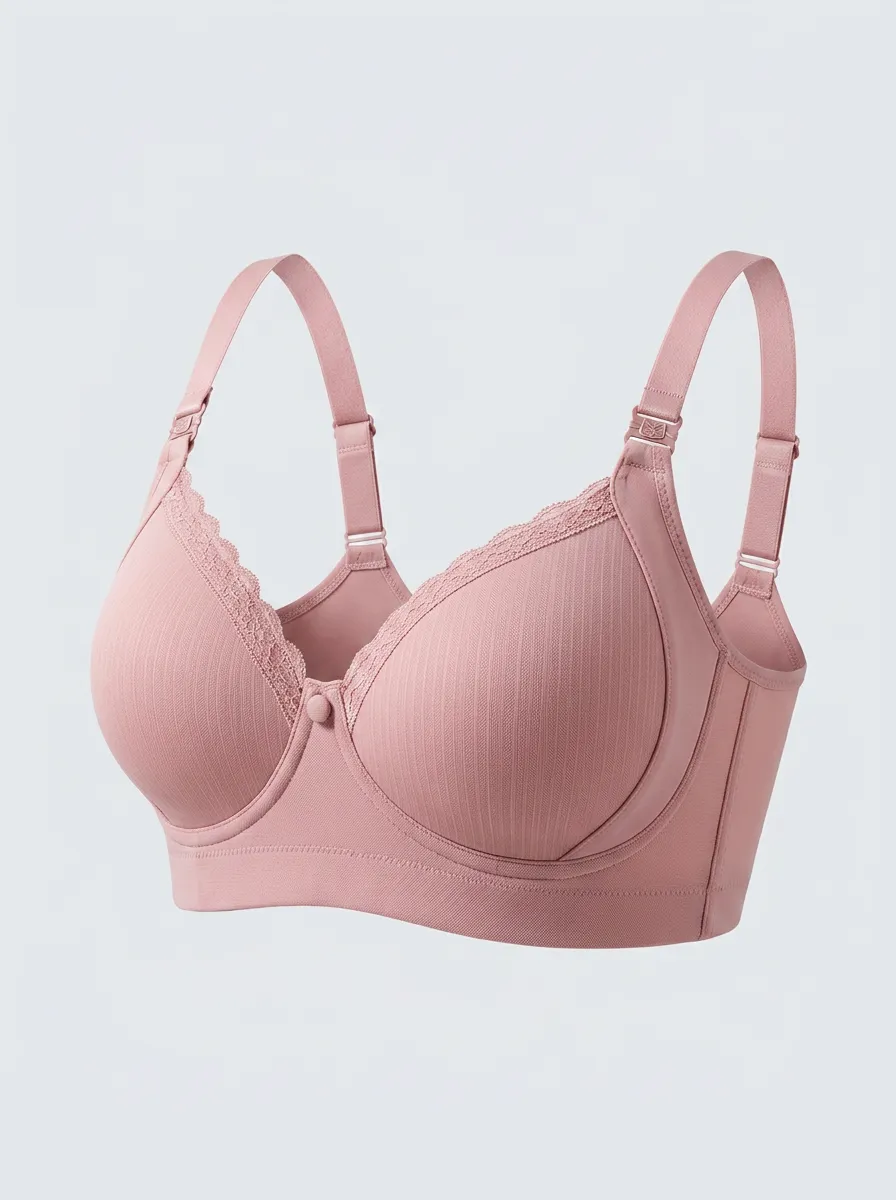Women's Full-Coverage Wireless Lace-Trim Ribbed Bra