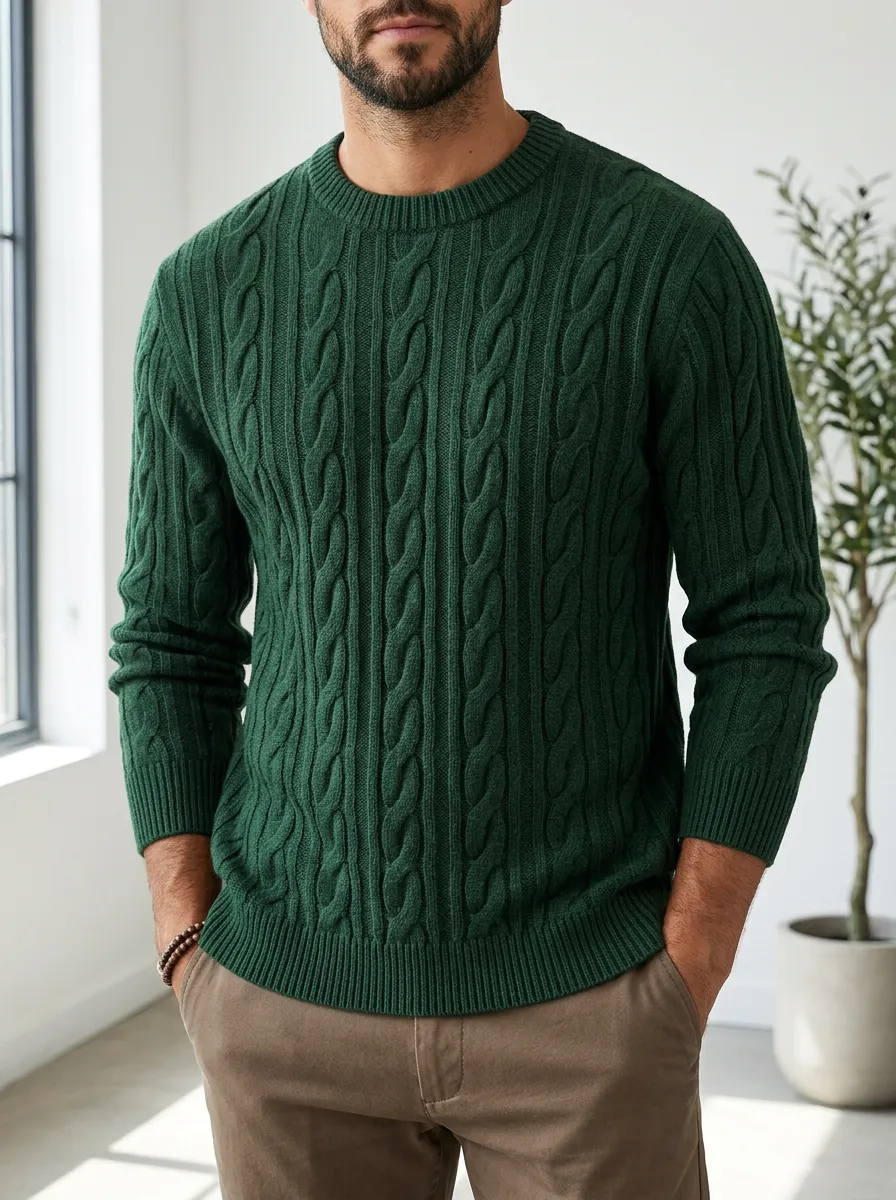 Men’s Ribbed Cable-Knit Sweater