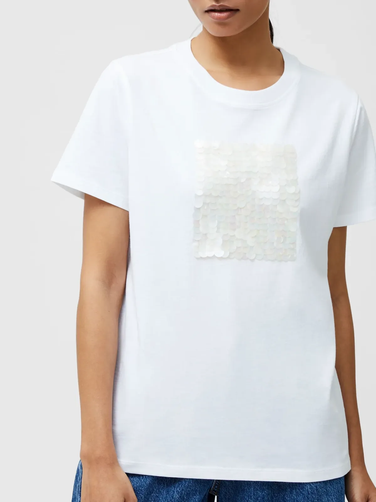 Casual Sequin Design Round Neck Short Sleeves