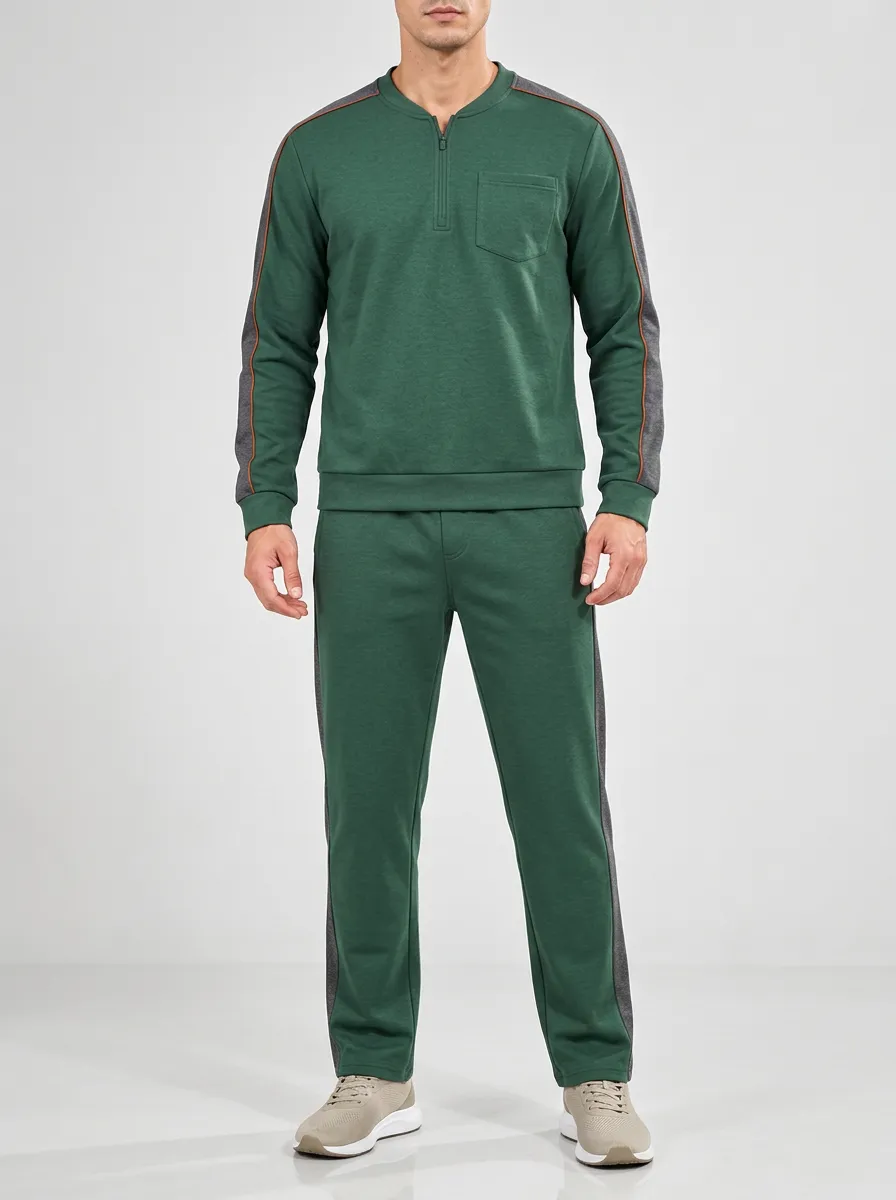 Men's Quarter Zip Stripe Athletic Set