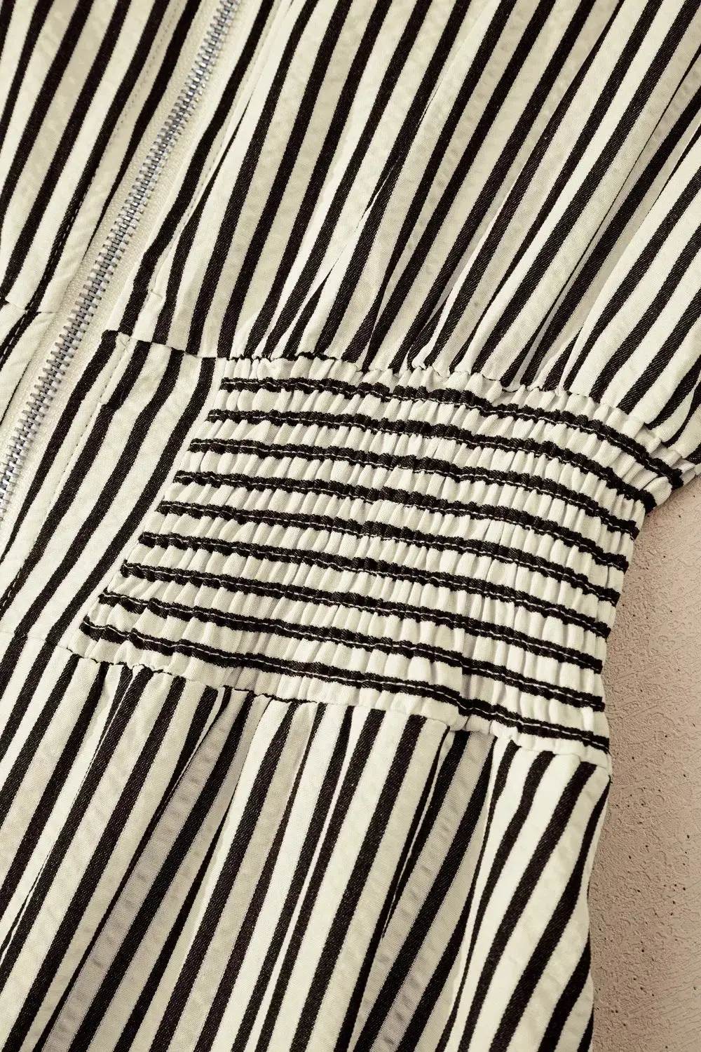 Striped V Neck Zip Front Midi Dress