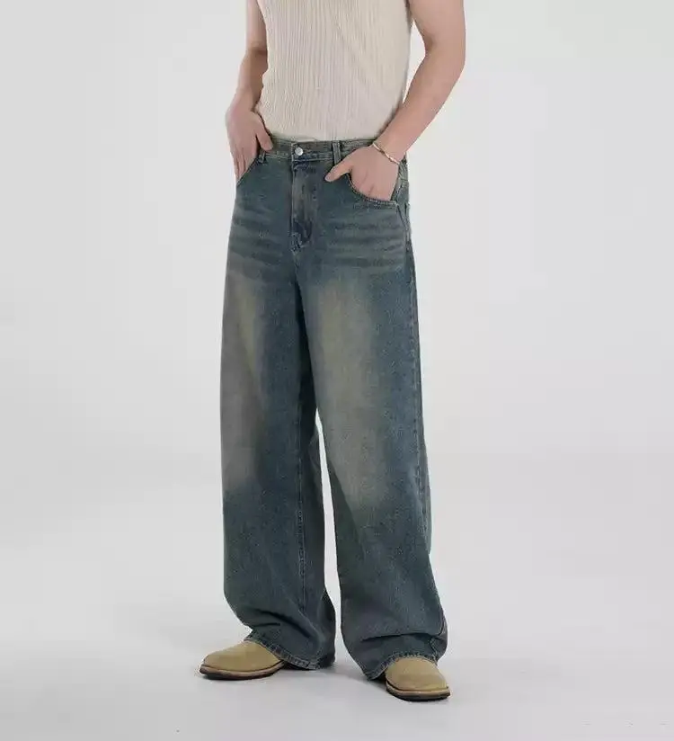 Washed Faded Straight Cut Jeans