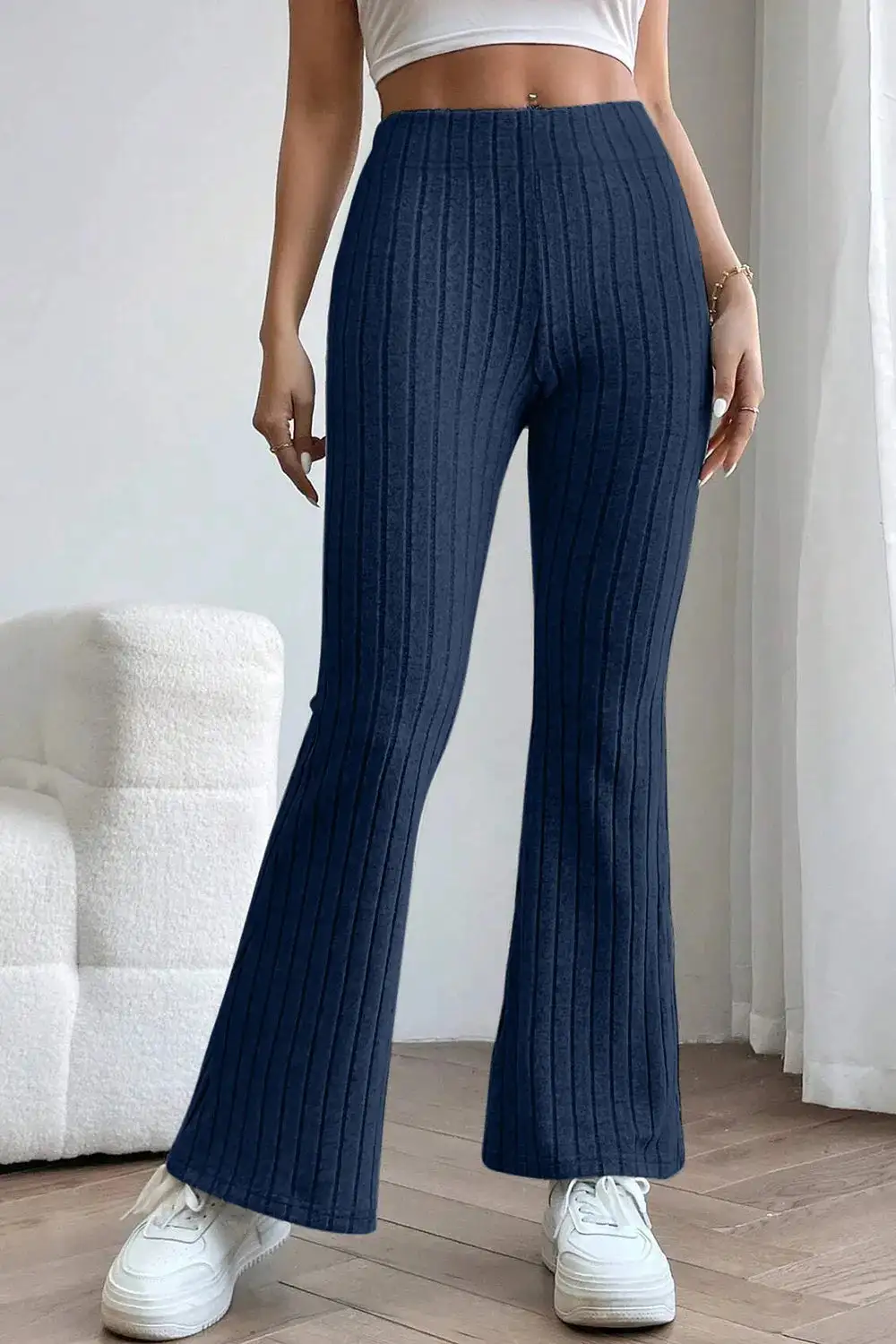 Flare High Waist Ribbed Cropped Pants