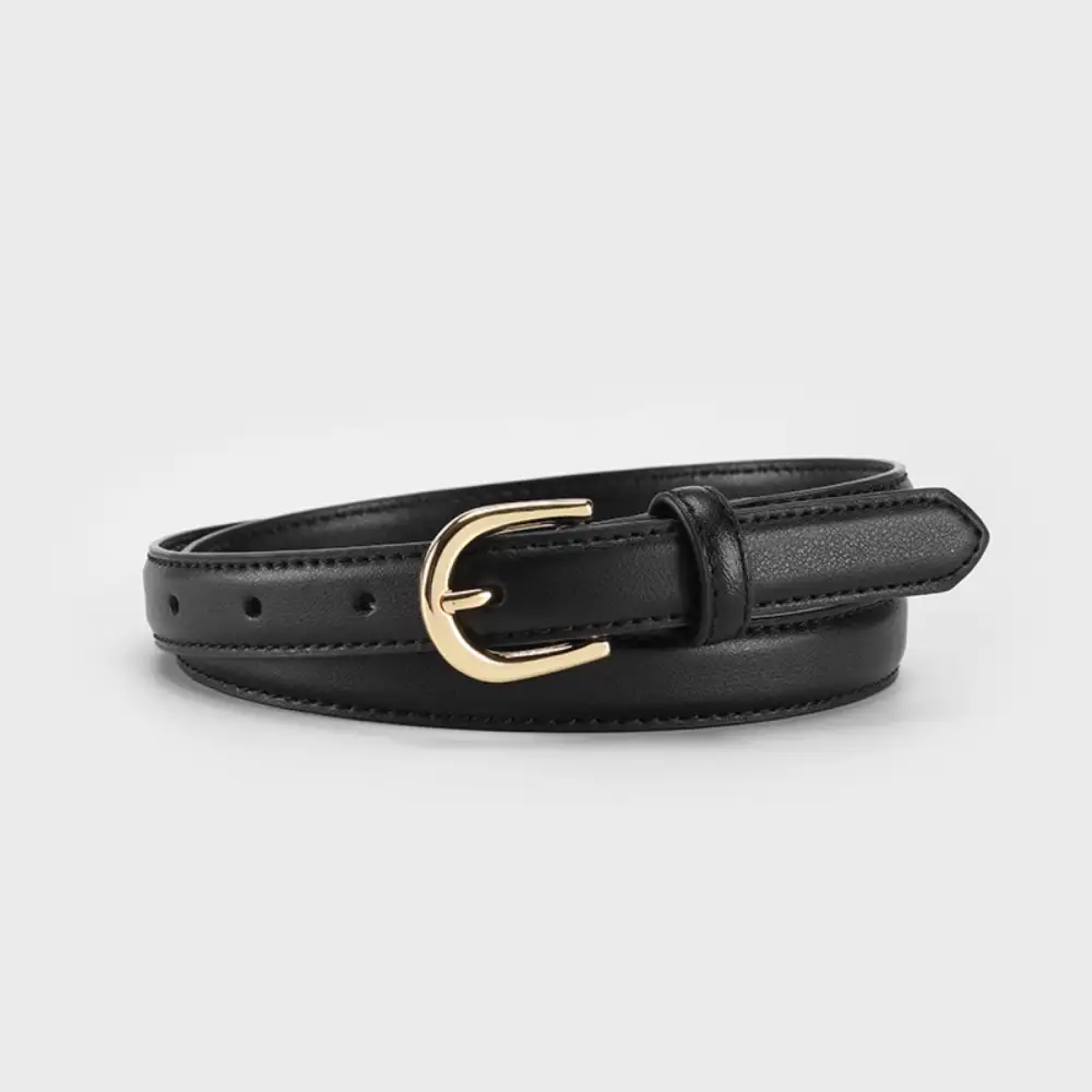 Layered Leather Belt with Golden Buckle