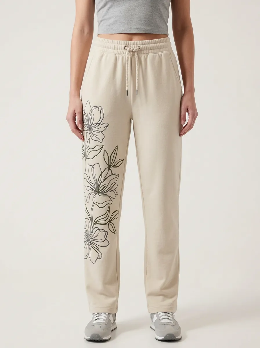 Women's Floral Lover Beige Botanical Graphic Sweatpants