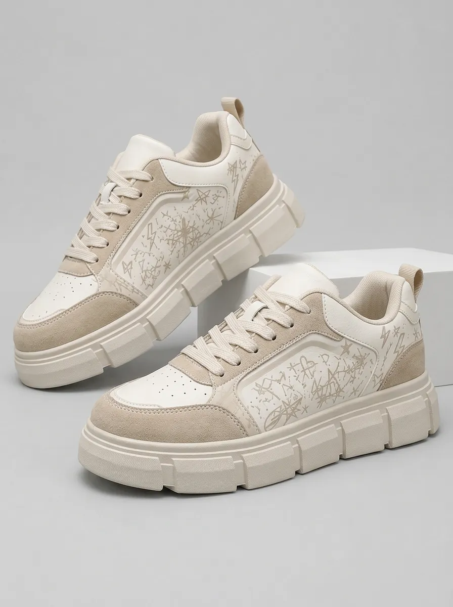 Men's Layered Streetwear Star Lightning Graffiti Skate Shoes