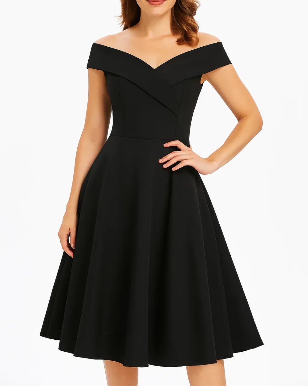 Off Shoulder Vintage A Line Midi Dress