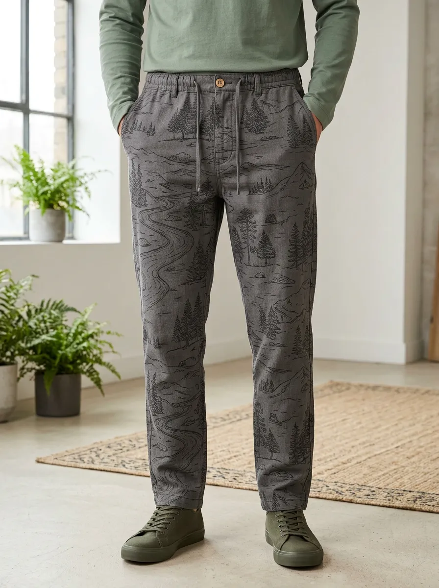 Men's Nature Lover Forest Mountain Landscape Printed Pants