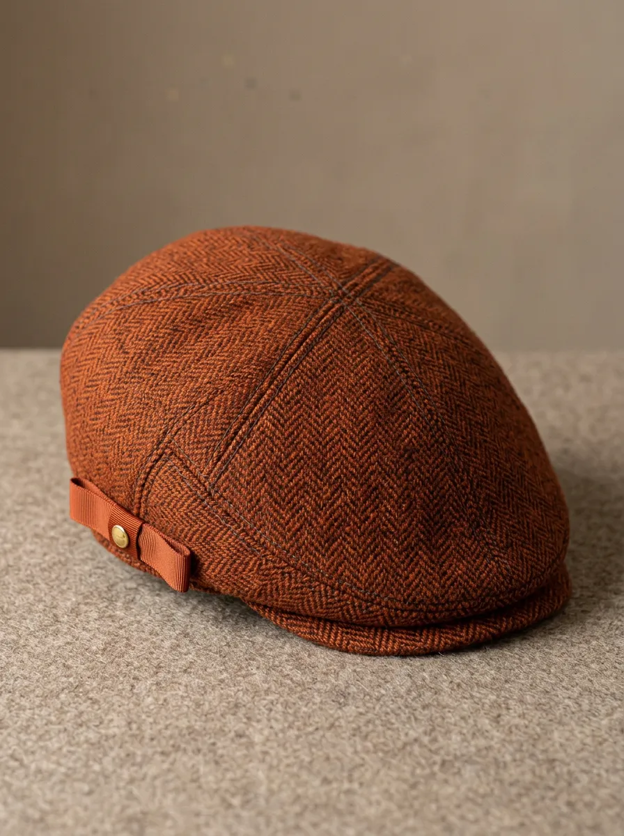 Unisex Vintage Herringbone Woven Beret Cap