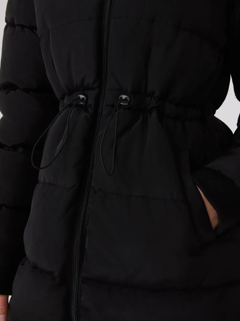 Drawstring Waist Puffer Coat