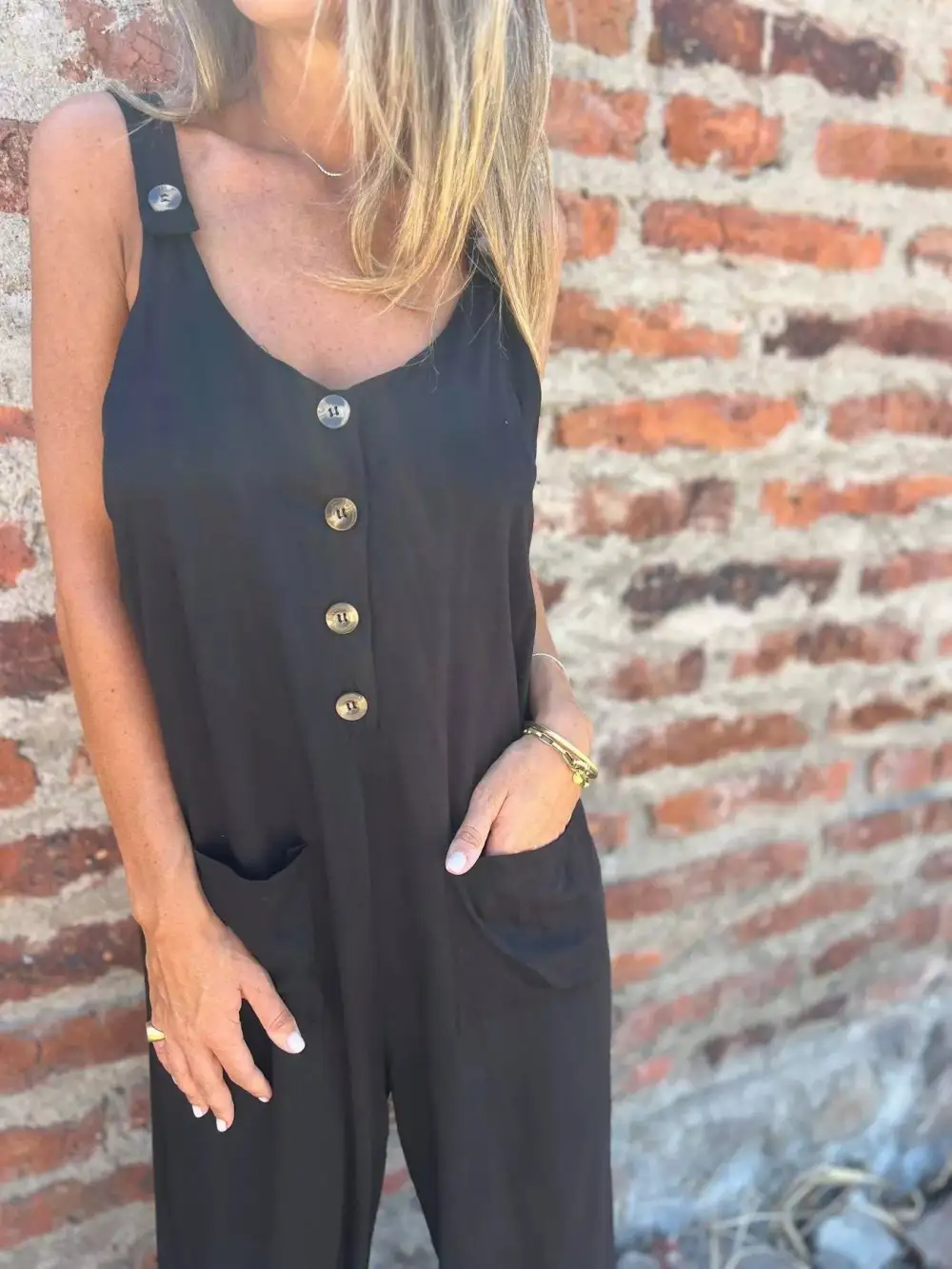 Plus Size Button Front Wide Leg Jumpsuit