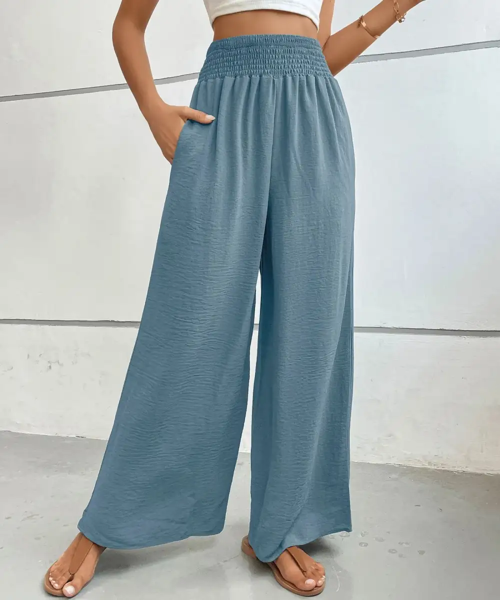 Wide Leg High Waist Cropped Smocked Waist Pants