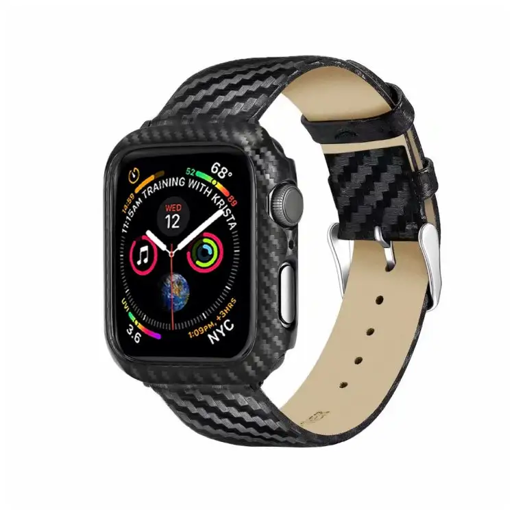 Genuine Leather Carbon Fiber Strap And Frame Watch Band for Watch Series 4 40 mm