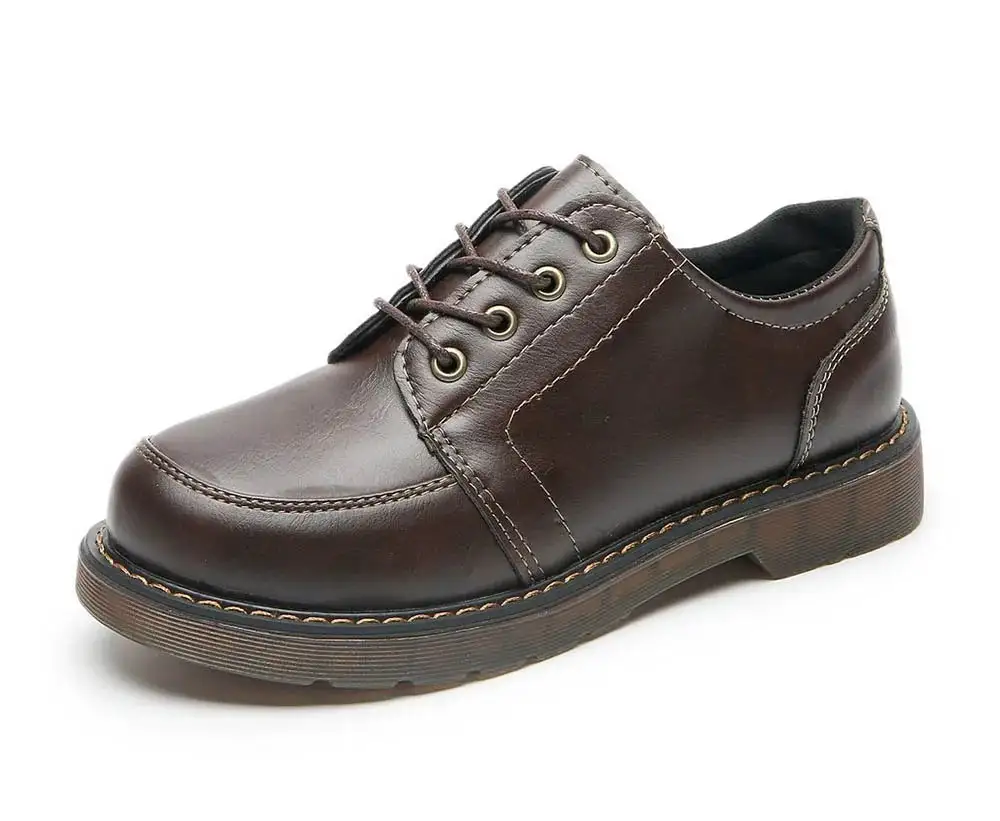 Leather Lace-Up Round-Toe Flats