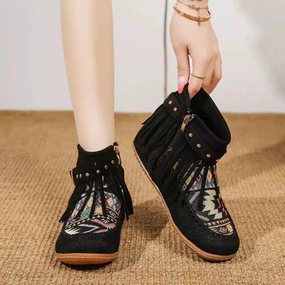 Fringe Side-Zip Ankle Boots