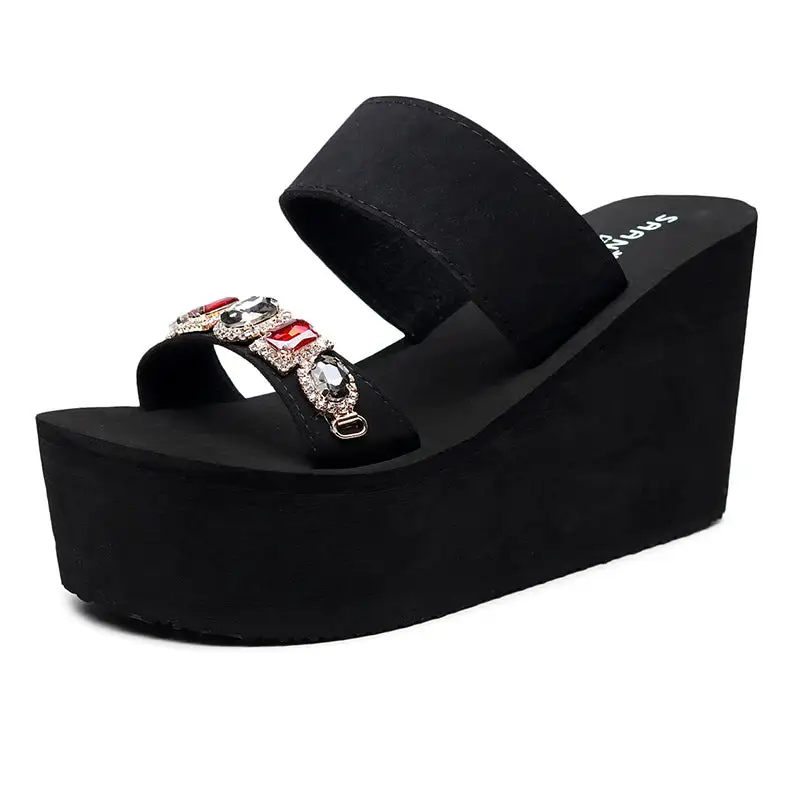 Embellished Thick Heel Slide Sandals