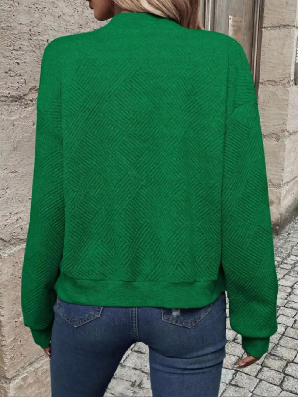 Textured Knit Zip-up Bomber Jacket