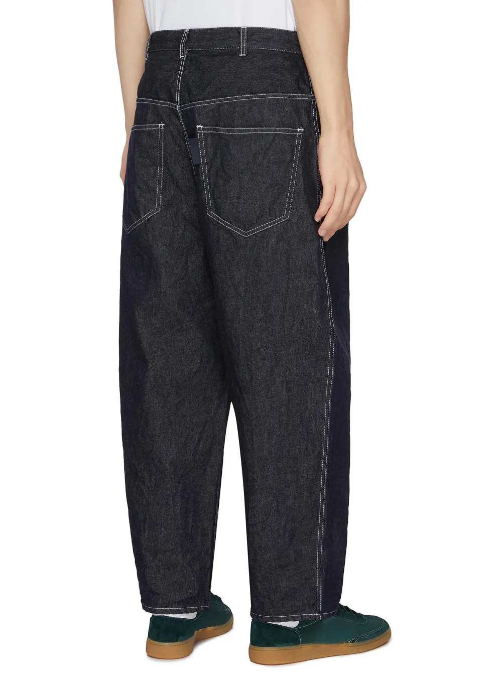 Simple Straight-Cut Comfort Linen Dark Blue Jeans