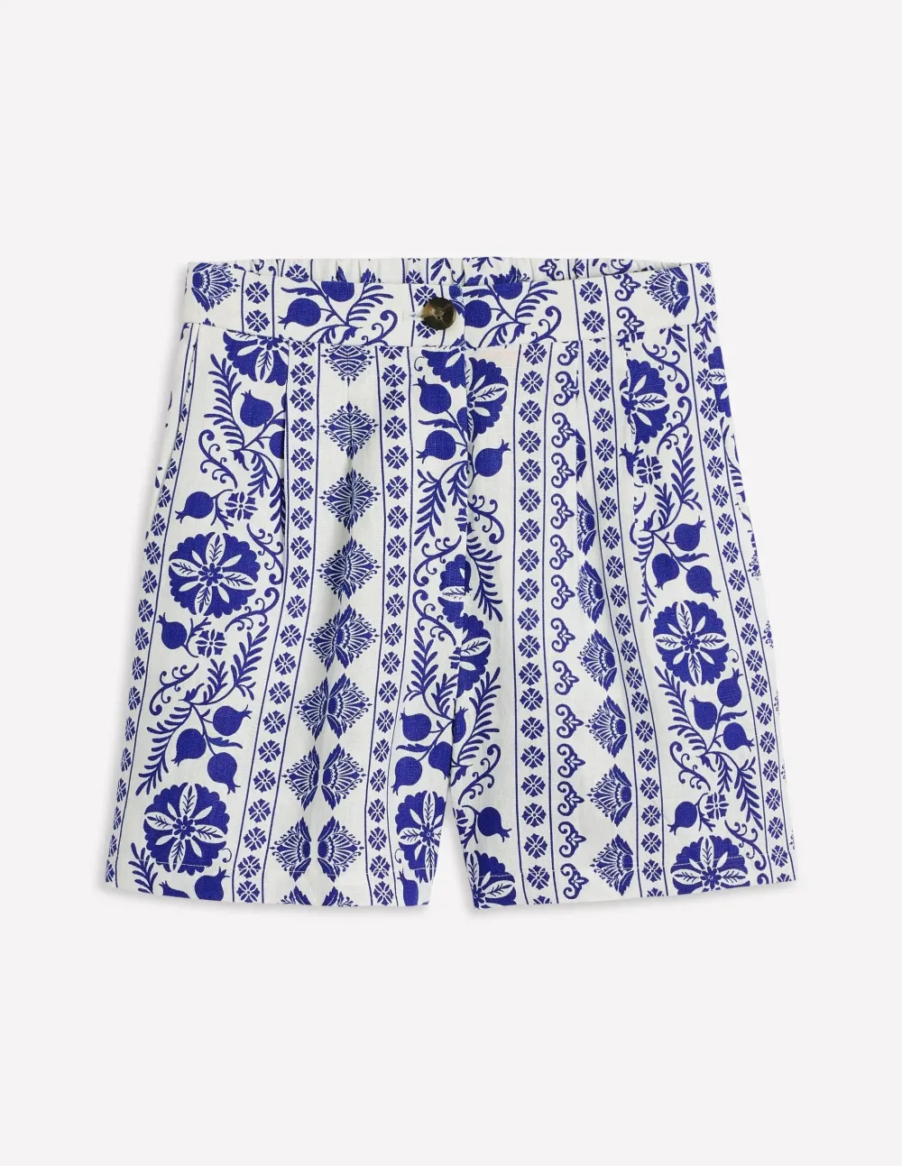 Ivory Ornate Border Linen Shorts