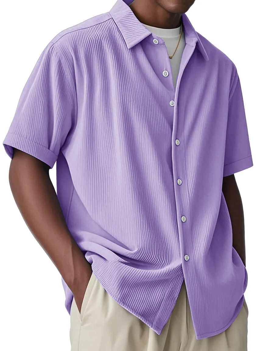 Short Sleeve Open Collar Striped Shirt